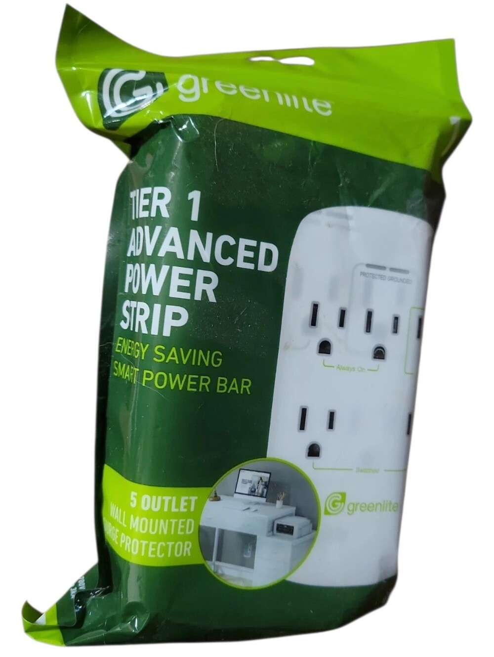 Greenlite 5 Outlet Advanced Power Strip Tier 1 Wall Mount Smart Surge Protector
